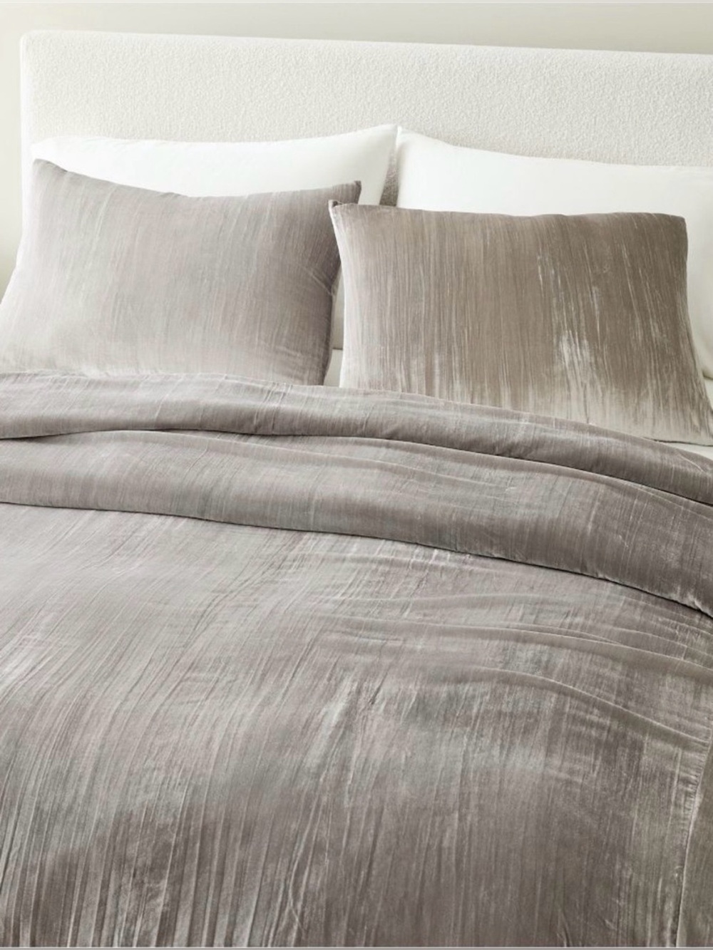 West Elm Queen Silver Crinkle Velvet Duvet Cover and Standard Pillow Shams
